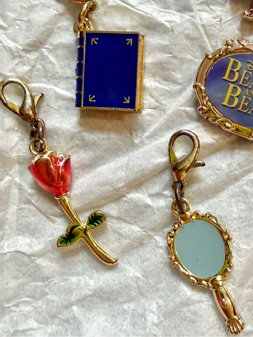 Disney Beauty and the Beast Charm Set Enchanted Rose Lumiere Mirror Book